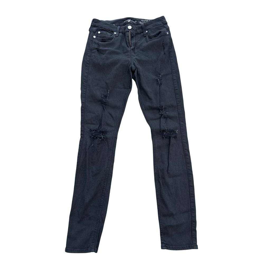 7 For‎ All Mankind The Ankle Skinny Black Distressed Jeans Womens 27